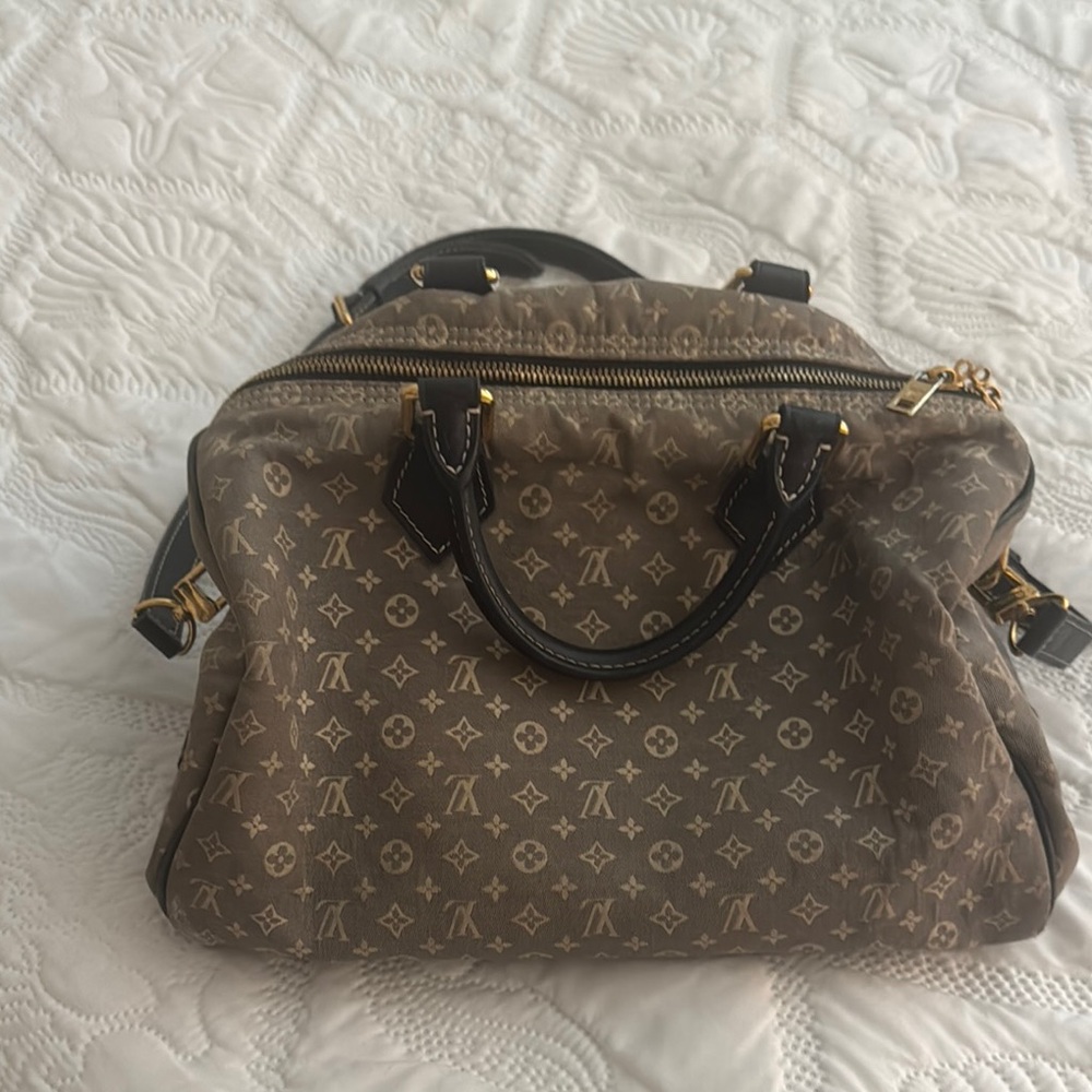 Louis Vuitton Brown and Black Satchel with Monogram Design